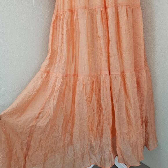 MOON RIVER Womens Sz S Puff Sleeve Tiered Back cutout Midi Dress Coral Cocktail - Picture 7 of 16